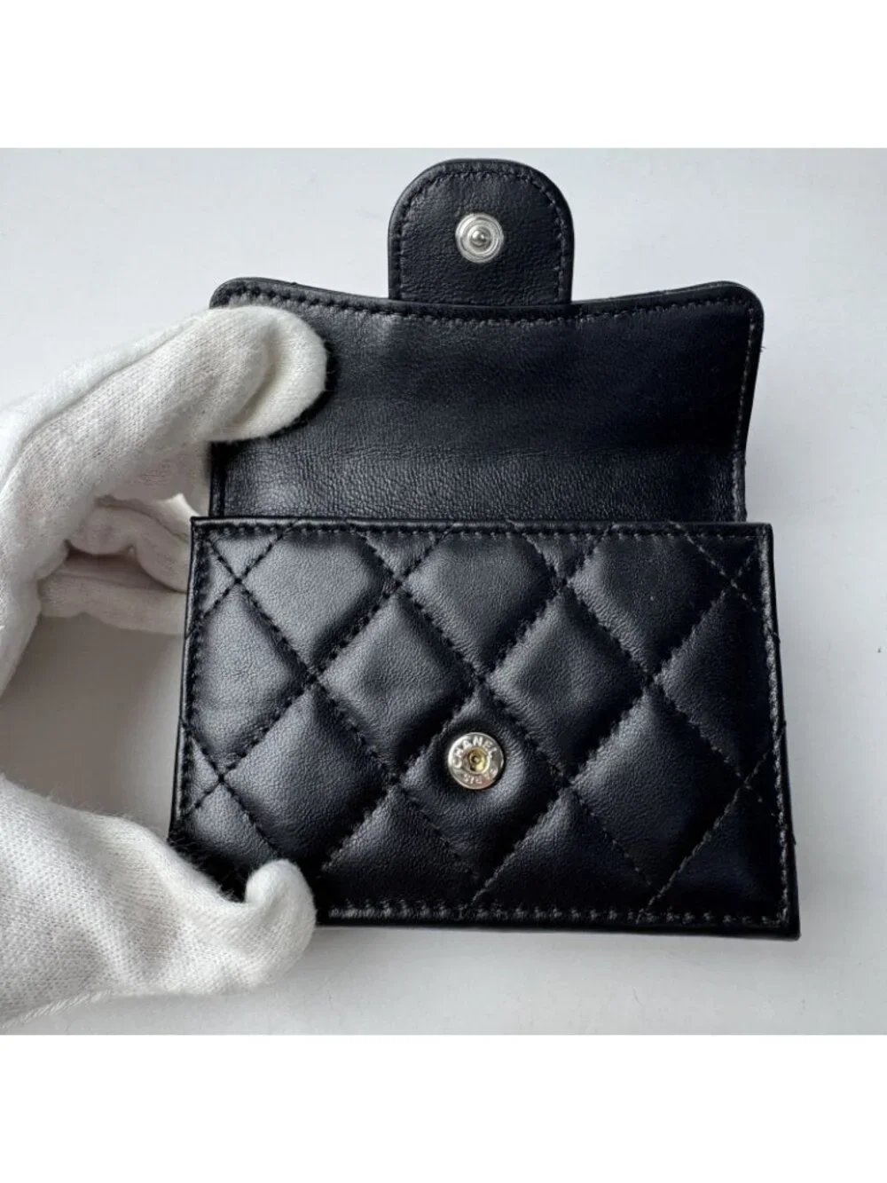Chanel Quilted CC Logo Compact Wallet So Black